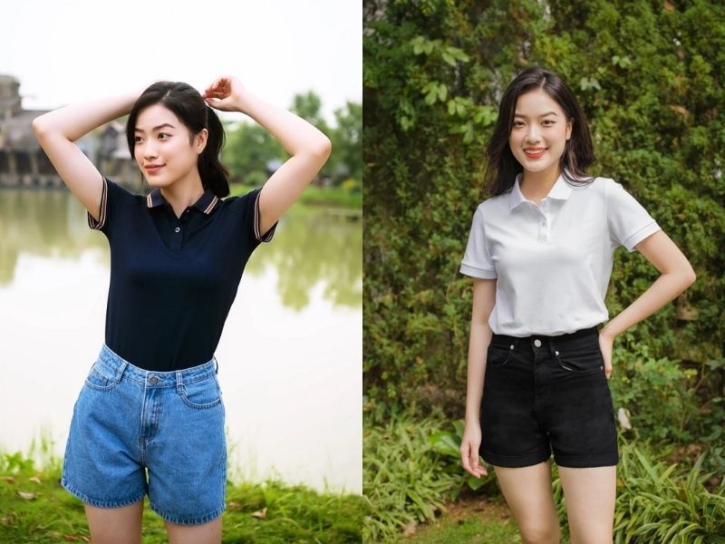 0cf2ad99-phoi-do-voi-quan-short-nu-40 Áo polo là một kiểu áo cách điệu thay thế cho áo sơ mi (Nguồn: Yody/ Cardina)