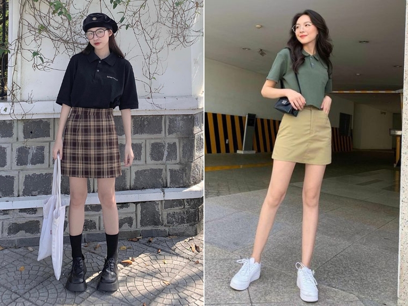 106dc59c-phoi-do-voi-ao-polo-nu4 Dù là cô gái cá tính hay thanh lịch, cũng đừng bỏ qua chân váy chữ A dáng ngắn nhé (Nguồn: Instagram Hanim_ và lin2hand)