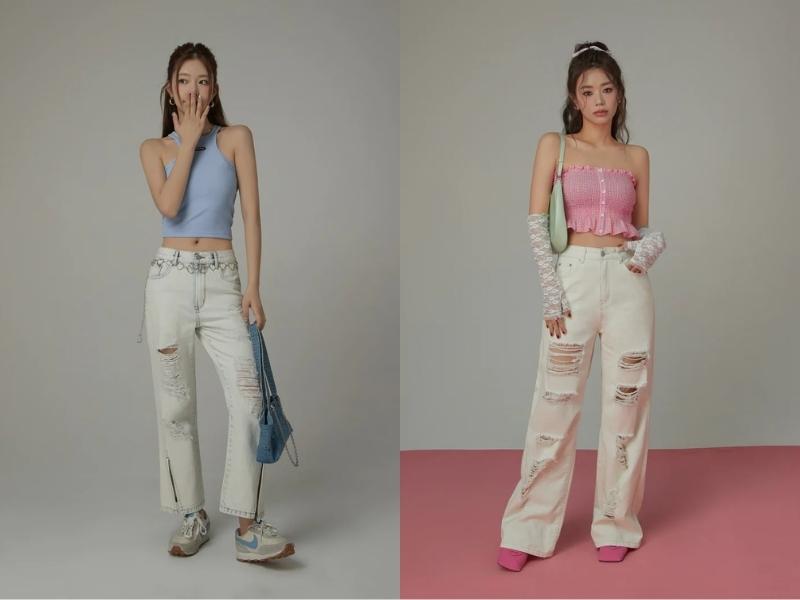 26d0eaa9-43 Quần jeans trắng phối với áo gì? Bạn có thể chọn các áo màu nổi để phối cùng quần màu trắng (Nguồn: chuumade.com)