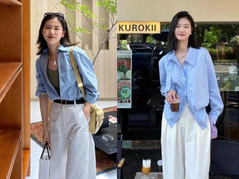 3aa5cfea-mau-xanh-duong-phoi-voi-maug-gi-5 Để cá tính hơn, hãy chọn quần kaki hoặc quần thụng (Nguồn: Cardina)