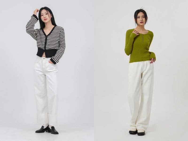 7918b8a9-42 Set đồ cá tính với áo ống và quần jeans ống rộng (Nguồn: en.stylenanda.com)