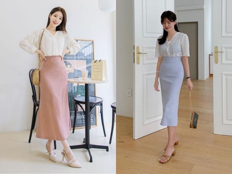 7c68044f-cach-phoi-do-nu-di-choi-mua-he-20 Chân váy midi dáng dài rất thích hợp để phối cùng áo voan trong các set đồ công sở (Nguồn: Cati và thorucodes)