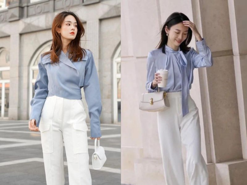 828bb53e-mau-xanh-duong-phoi-voi-maug-gi-4 Nhẹ nhàng, thanh thoát khi kết hợp áo xanh da trời với quần trắng (Nguồn: Vua nệm/Cardina)