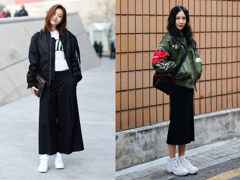 8a95f7e6-phoi-do-voi-ao-bomber-nu-19 Giày sneaker là lựa chọn an toàn đối với những bộ trang phục (Nguồn: Natoli)