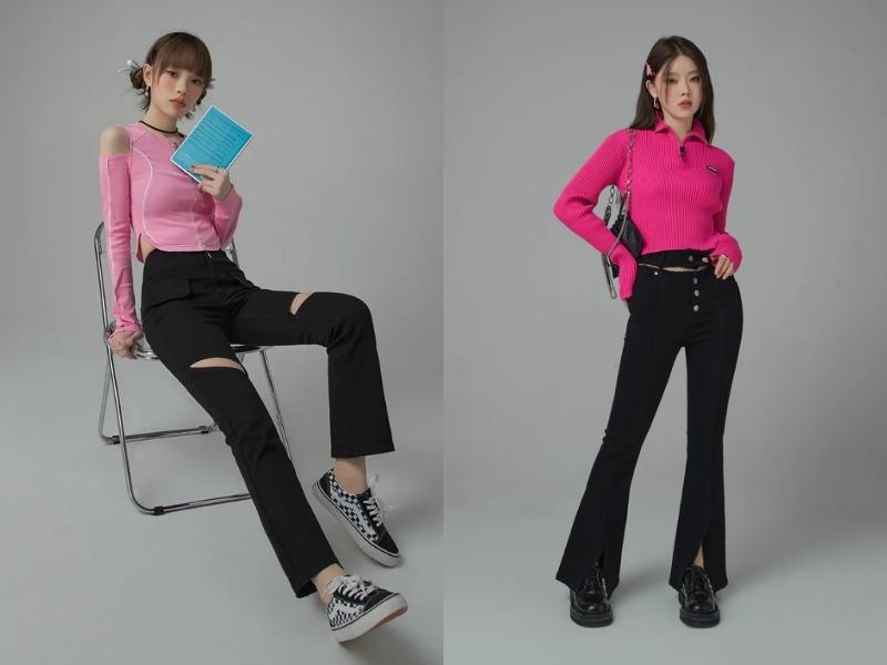 8b67dc39-46 Áo gam màu nổi bật cũng phù hợp với quần jeans màu đen (Nguồn: chuumade.com)