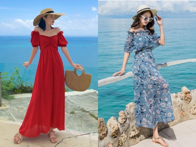 8c96d5c0-cach-phoi-do-nu-di-choi-mua-he-44 Đầm bẹt vai maxi được các bạn nữ yêu thích khi lựa chọn trang phục đi biển (Nguồn: madamhien.vn và msquare.vn)