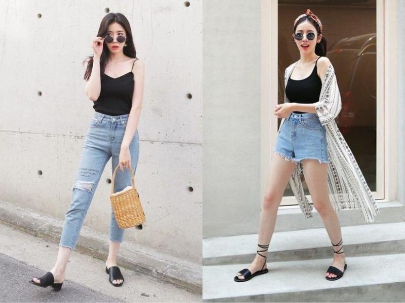 a48fa10b-cach-phoi-do-nu-di-choi-mua-he-1 áo dây màu đen kết hợp quân jean là set quần áo đi chơi mùa hè nữ