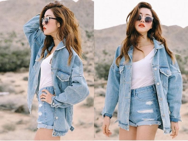 a7c47dad-phoi-do-voi-quan-short-nu-49 Quần short jean nữ phối đồ cùng áo khoác jeans tạo ra vẻ cool ngầu (Nguồn: cleanipedia.com)