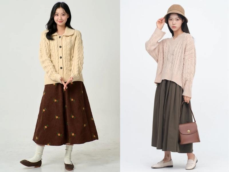 bd8368d0-10 Phối đồ với chân váy dài vintage màu nâu (Nguồn: lewkin.com)