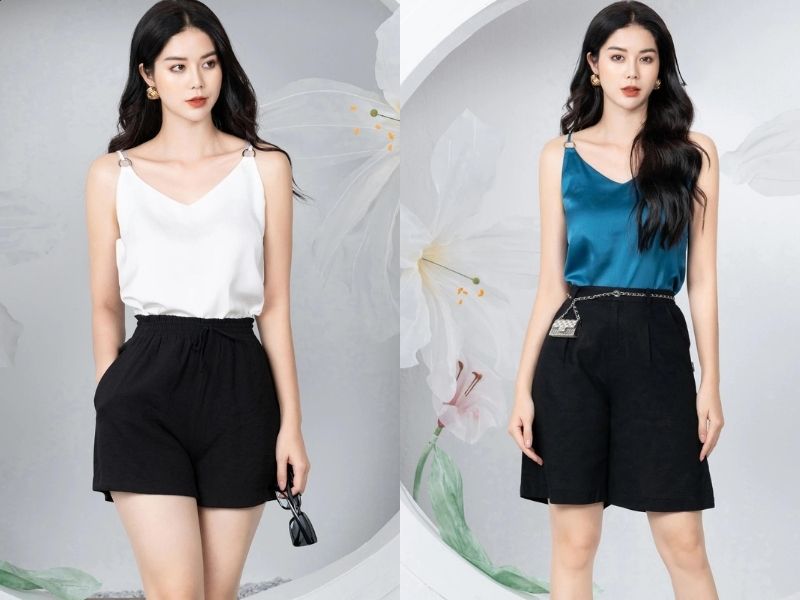 c1e139e5-phoi-do-voi-quan-short-nu-36 Áo cổ đổ thường có chất liệu mềm mỏng, mát lạnh (Nguồn:nkf.vn)