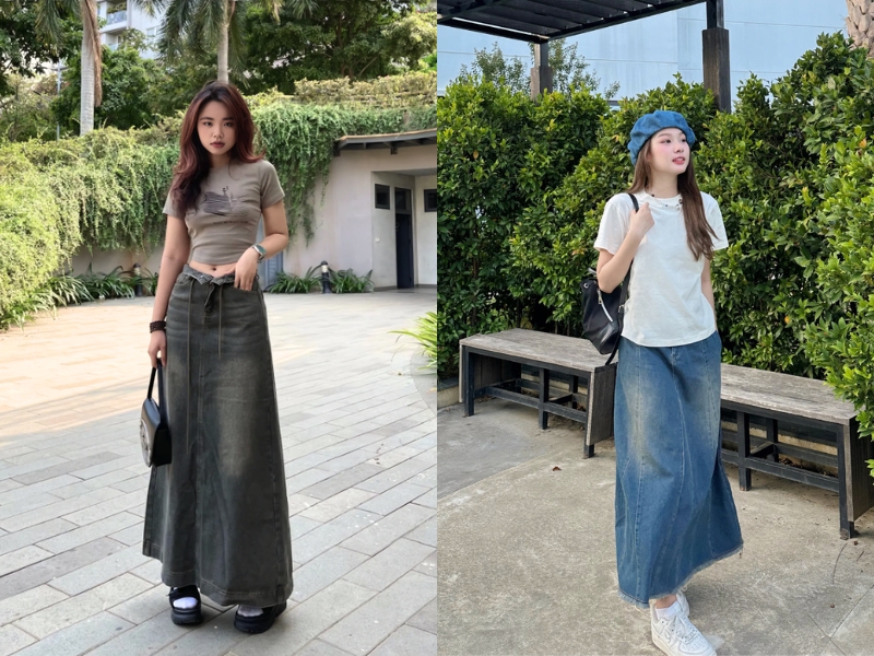 c25d6f31-cach-phoi-do-nu-di-choi-mua-he-02 Mix baby tee với chân váy jean dài