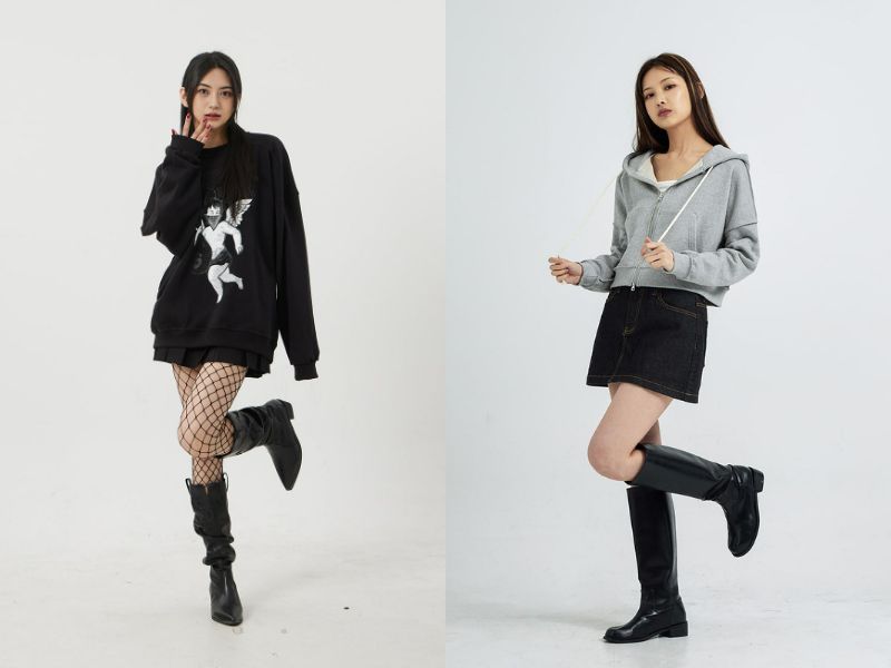 c373a70d-cach-phoi-do-voi-chan-vay-den-28 Năng động và thoải mái khi phối đồ với áo hoodie (Nguồn: Lewkin)