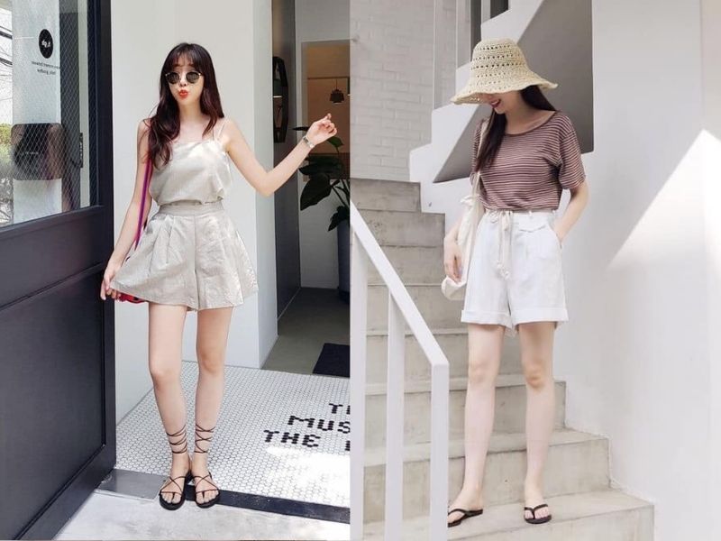 dd120cc6-phoi-do-voi-quan-short-nu-11 Biến hóa phong cách với quần ống rộng và áo hai dây(Nguồn: Bloganchoi)