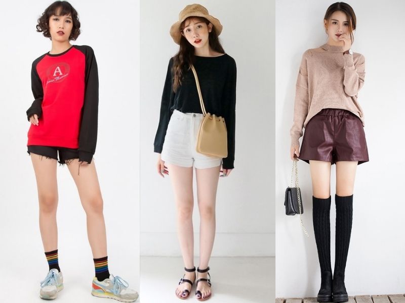de83d2ee-phoi-do-voi-quan-short-nu-35 Áo tay dài cũng giúp bạn che đi các khuyết điểm về bắp tay (Nguồn: Triple - R/Ivy Mode)