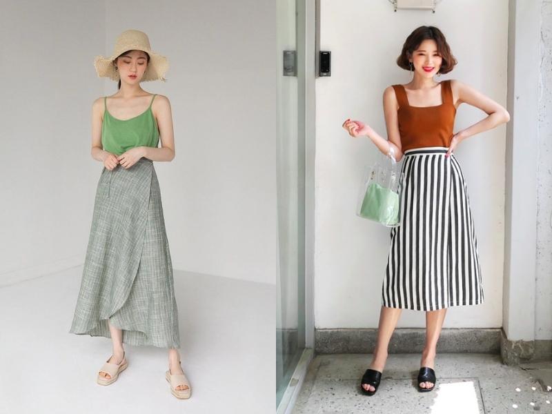 e58e11cc-cach-phoi-do-nu-di-choi-mua-he-46 Váy midi họa tiết là item thích hợp để bạn phối đồ đi biển (Nguồn: Linz)