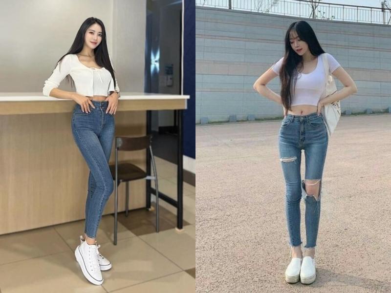 e864c3f0-29 Quần jeans ôm lưng cao có thiết kế phần cạp cao hơn, giúp bạn hack dáng hiệu quả (Nguồn: Jun và d/pinterest.com)